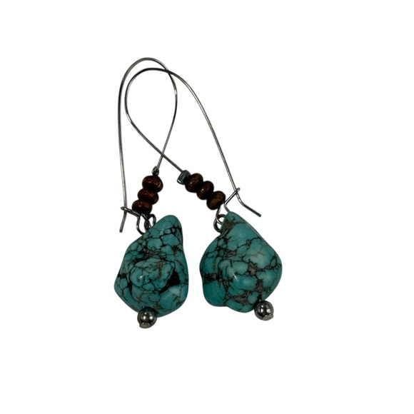 Turquoise nugget hoop earrings artisan handmade - Picture 1 of 2